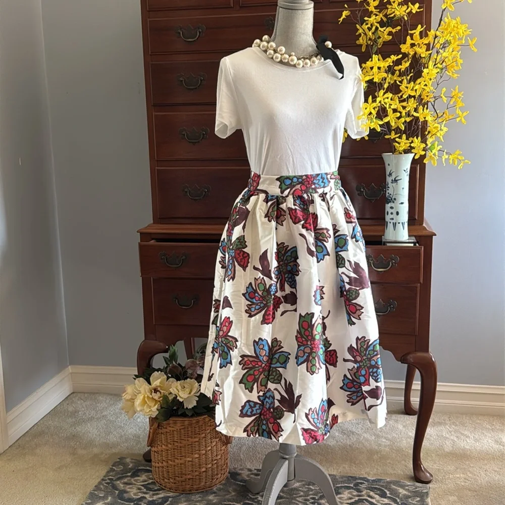 Frances Valentine Barbara Taffeta Skirt Autumn Leaves Size Medium - Picture 15 of 15